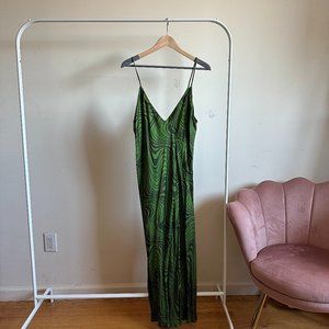 ZARA | Satin Green Print Slip Dress Size L